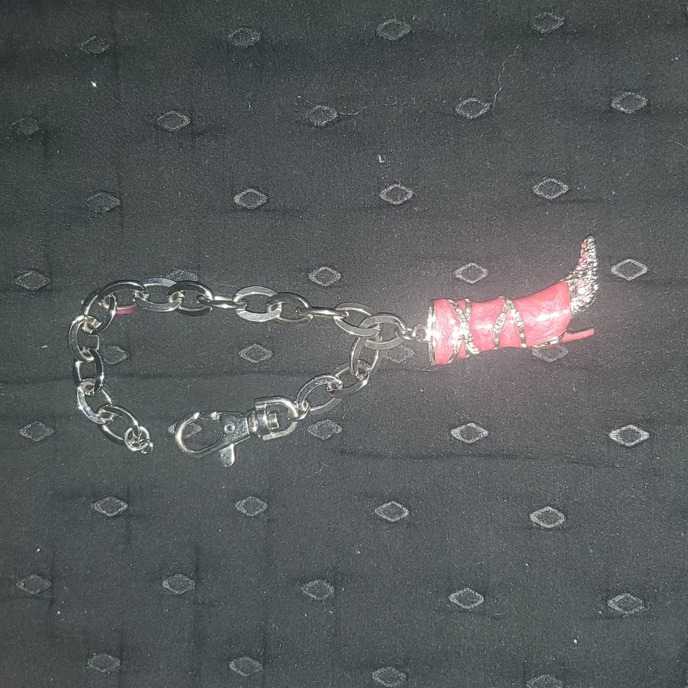 Silver and Pink Boot Charm Bracelet